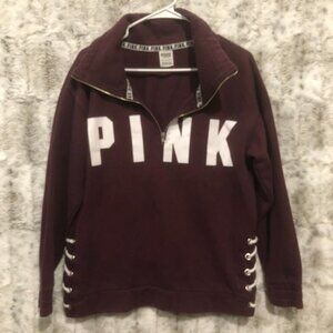 Victoria Secret PINK Sweatshirt XS  Maroon  Laced side   Pullover  Quarter Zip